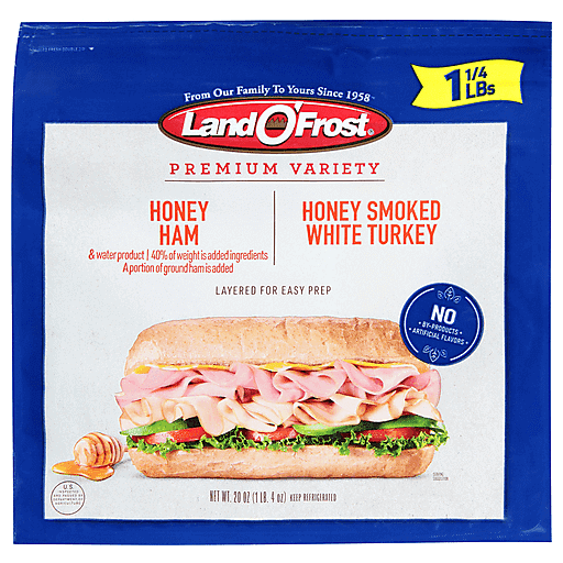 Land O'frost Honey Ham/Honey Smoked White Turkey, Premium Variety 20 Oz